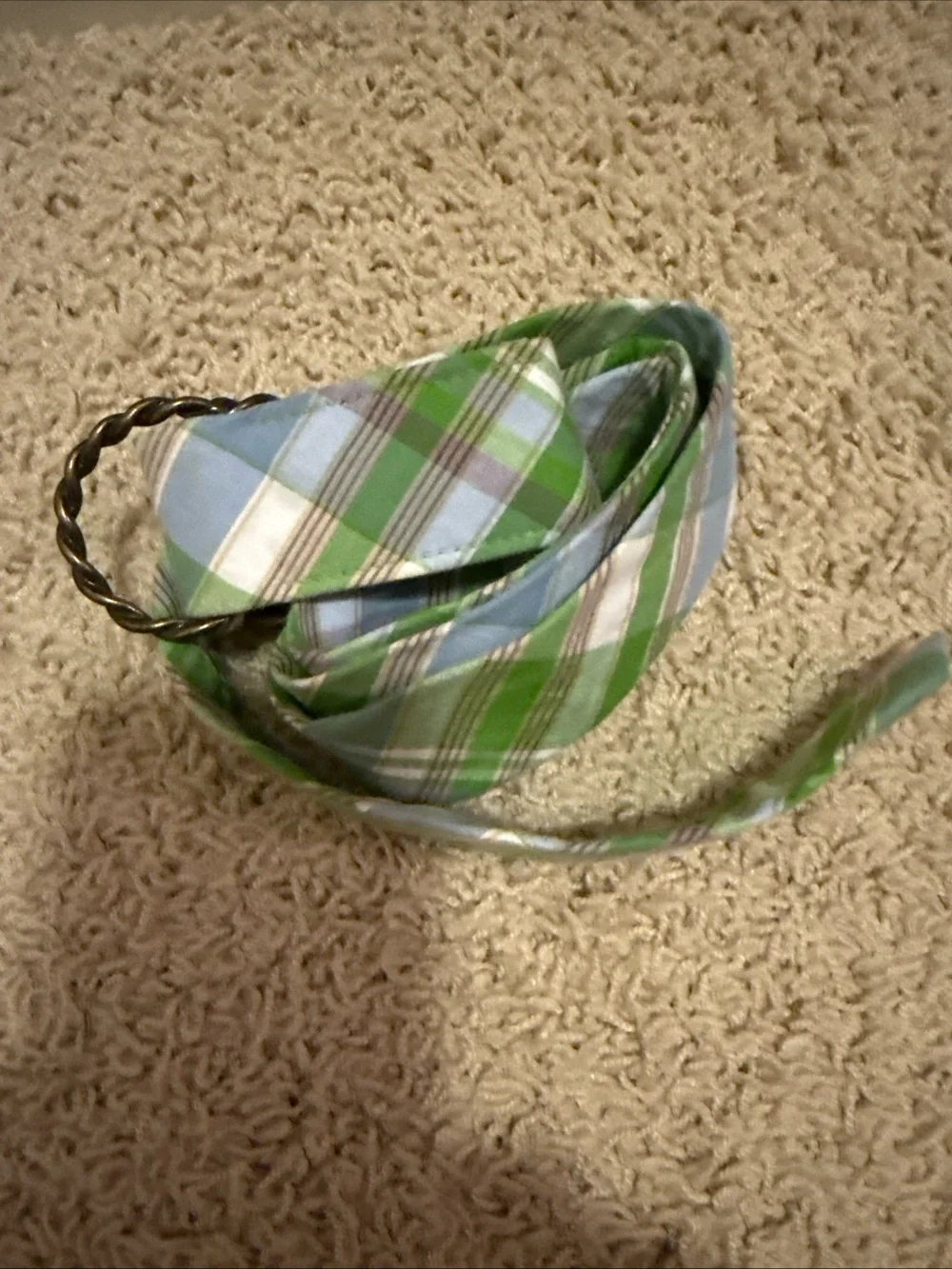 J Crew Fabric Plaid Green & Light Blue Belt Braided DRing Size S/M